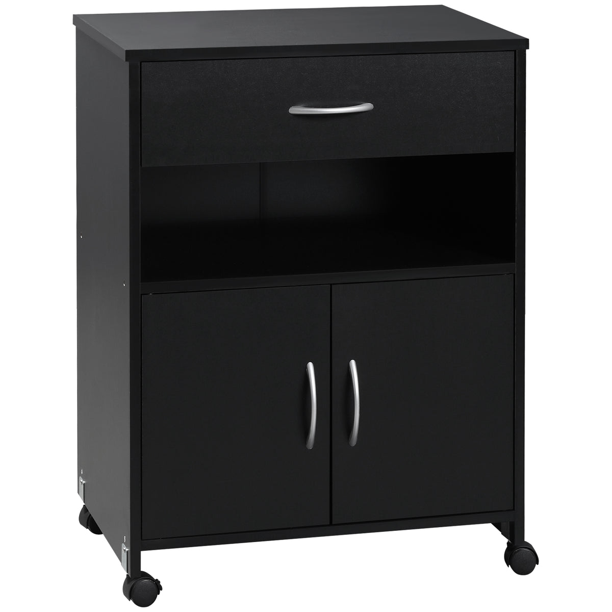 Kozy Printer Stand Mobile Printer Cabinet with Storage, Open Shelf, Drawer for Home Office, 60cm x 39cm x 80cm, Black