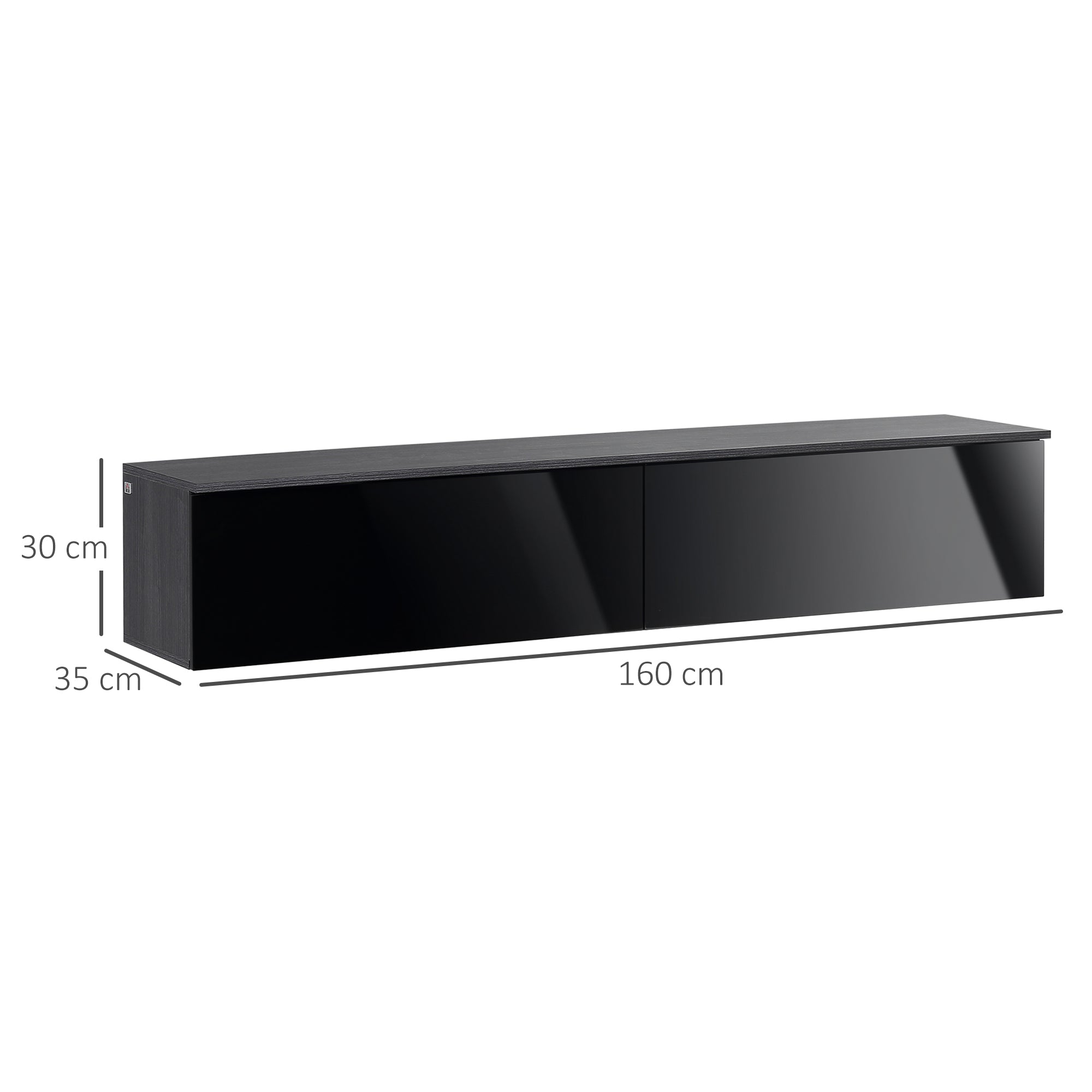 Kozy 160cm High Gloss Floating TV Unit Stand for TVs up to 70", Wall Mounted TV Cabinet with Storage Cupboards, Grey and Black
