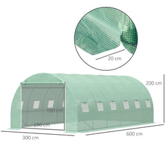 Kozy 6 x 3 x 2 m Polytunnel Greenhouse with Roll-up Door and 12 Mesh Windows, Walk-in Garden Tunnel Warm House Tent with UV-resistant PE Cover and Galvanised Steel Frame, Green