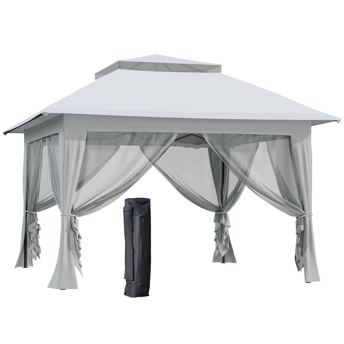 Kozy 3.6 x 3.6 m Pop up Gazebo with Netting, Height Adjustable Party Tent Instant Canopy Sun Shade Shelter, Grey
