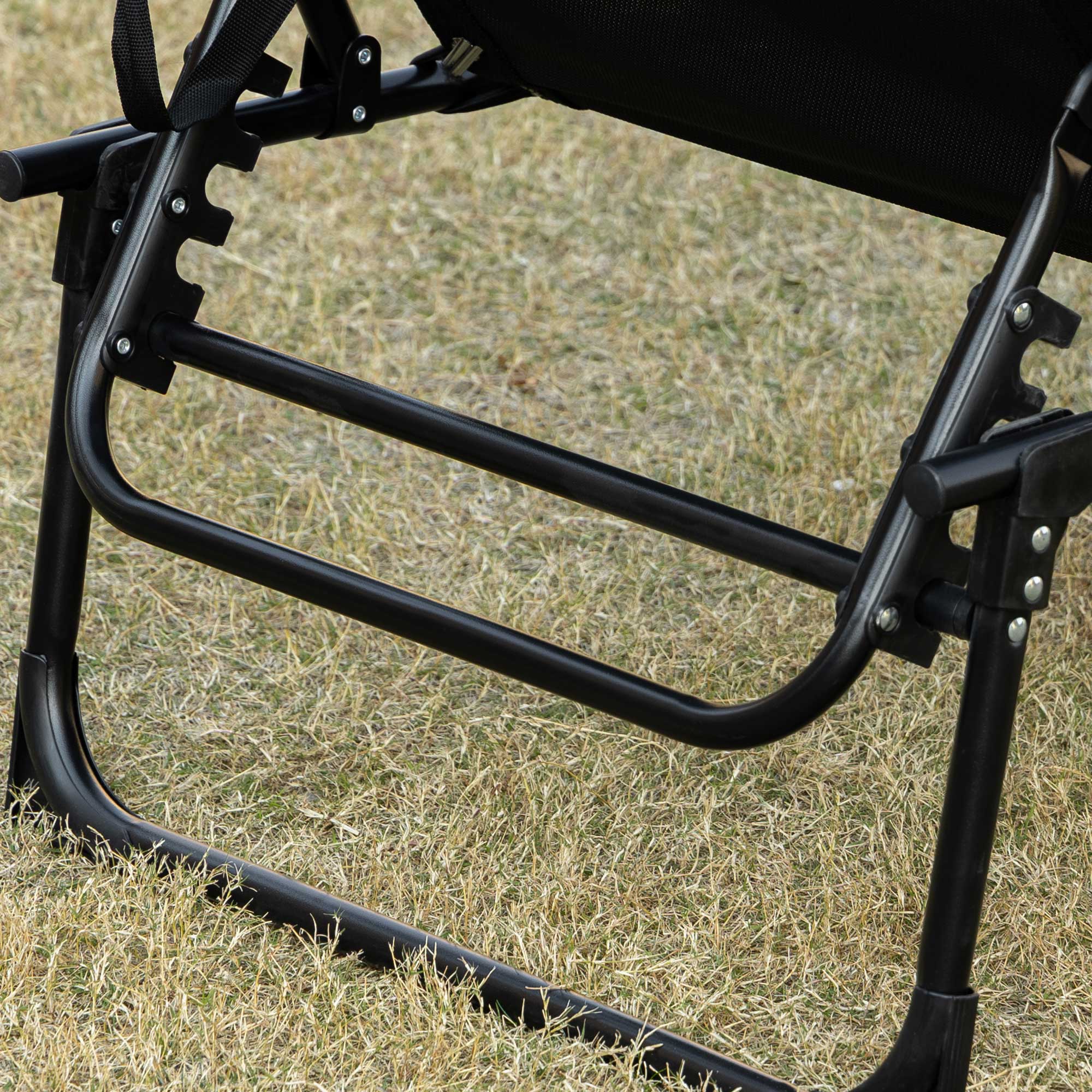 Kozy Portable Sun Lounger, Folding Camping Bed Cot, Reclining Lounge Chair 5-position Adjustable Backrest with Side Pocket, Pillow for Patio Garden Beach Pool, Black