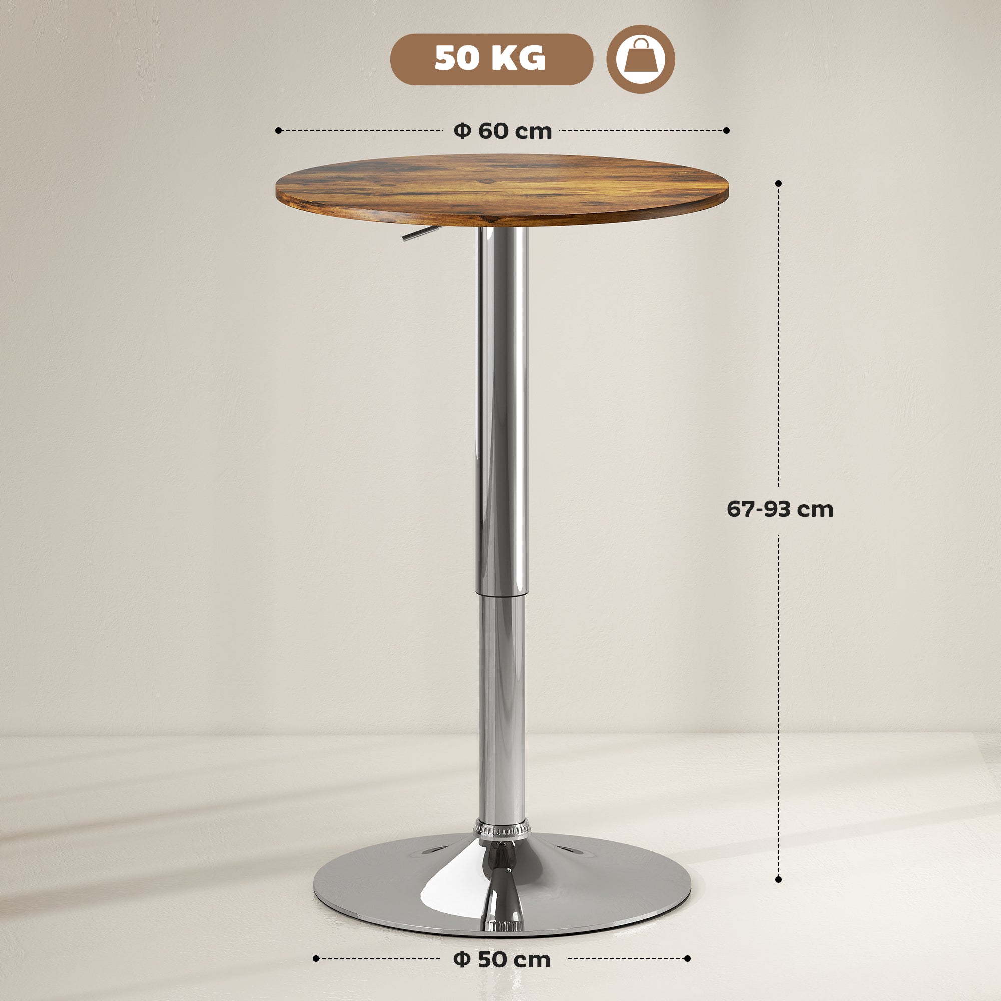 Kozy Round Bar Table, 360 Degree Swivel Counter Pub Table with Adjustable Height, for Kitchen, Cafe, Rustic Brown