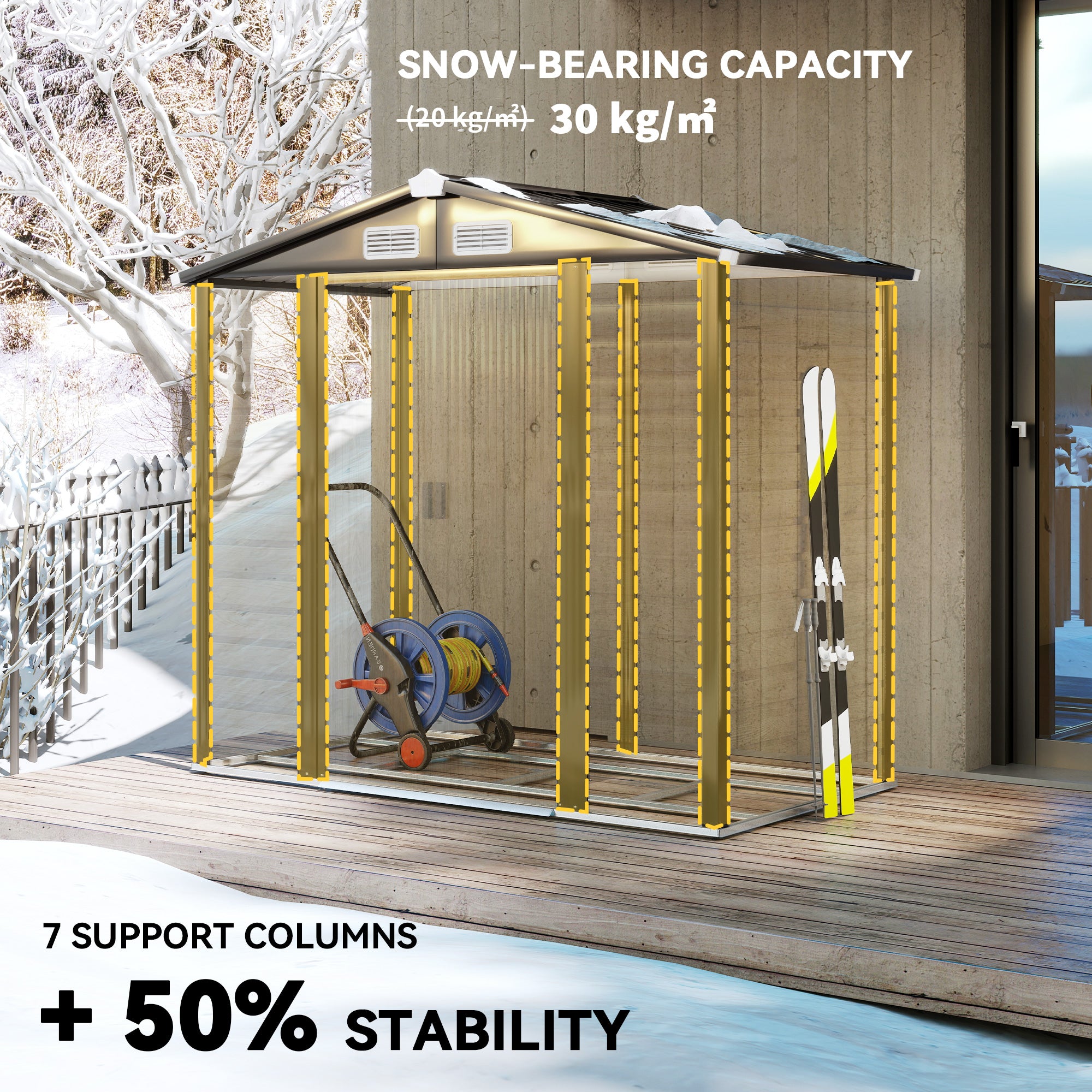 Kozy - 7 x 4ft Garden Shed, Easy to Assemble, Upgraded Galvanised Steel Frame with Foundation Kit, Double Doors with Lock, Outdoor Metal Shed with Vents and Gloves, Garden Storage Shed, Natural