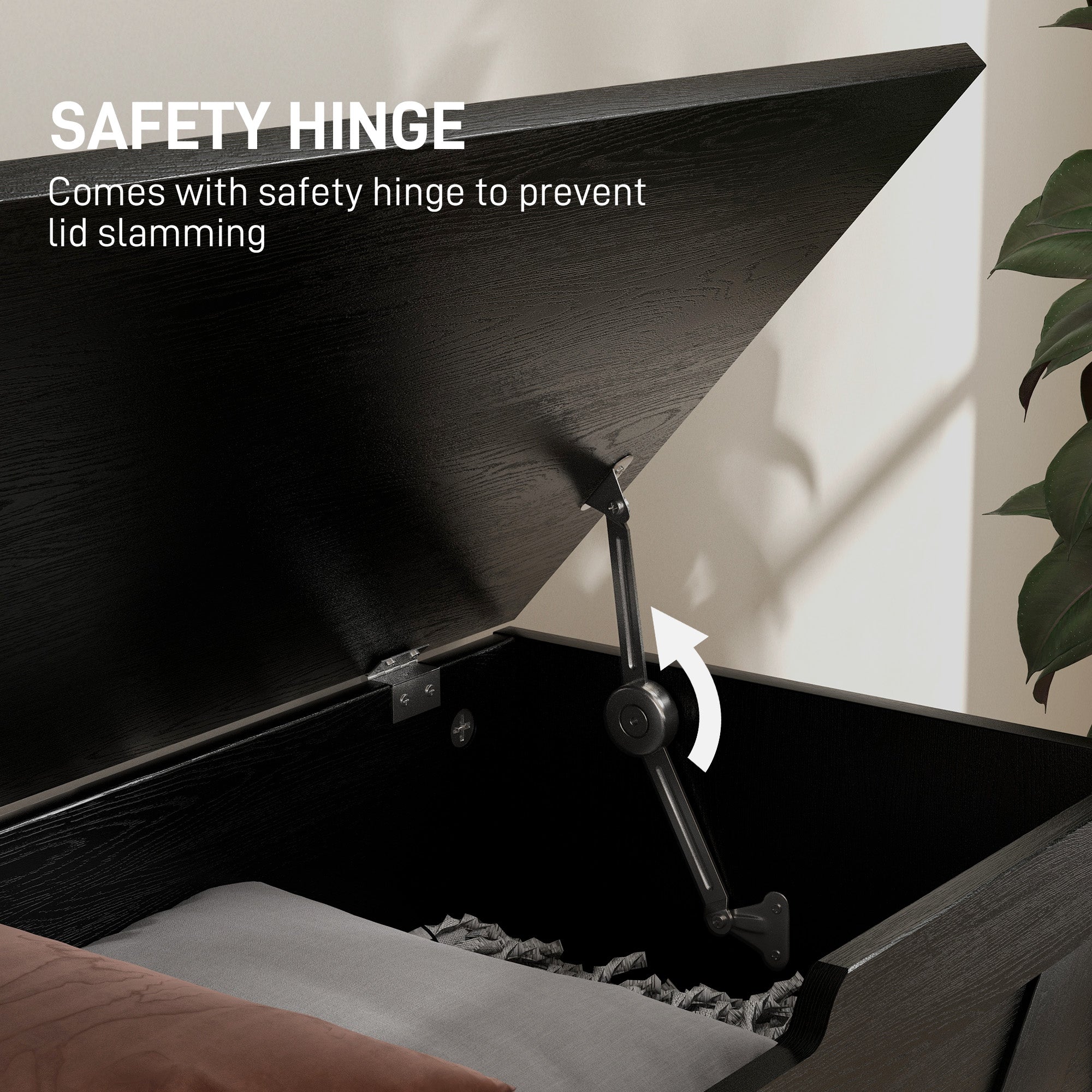 Kozy - 100L Home Storage Box, with Safety Hinges - Black Wood-Effect