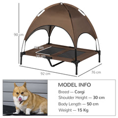 Kozy Raised Dog Bed Waterproof Elevated Pet Cot with Breathable Mesh UV Protection Canopy Brown, for Large Dogs, 92 x 76 x 90cm