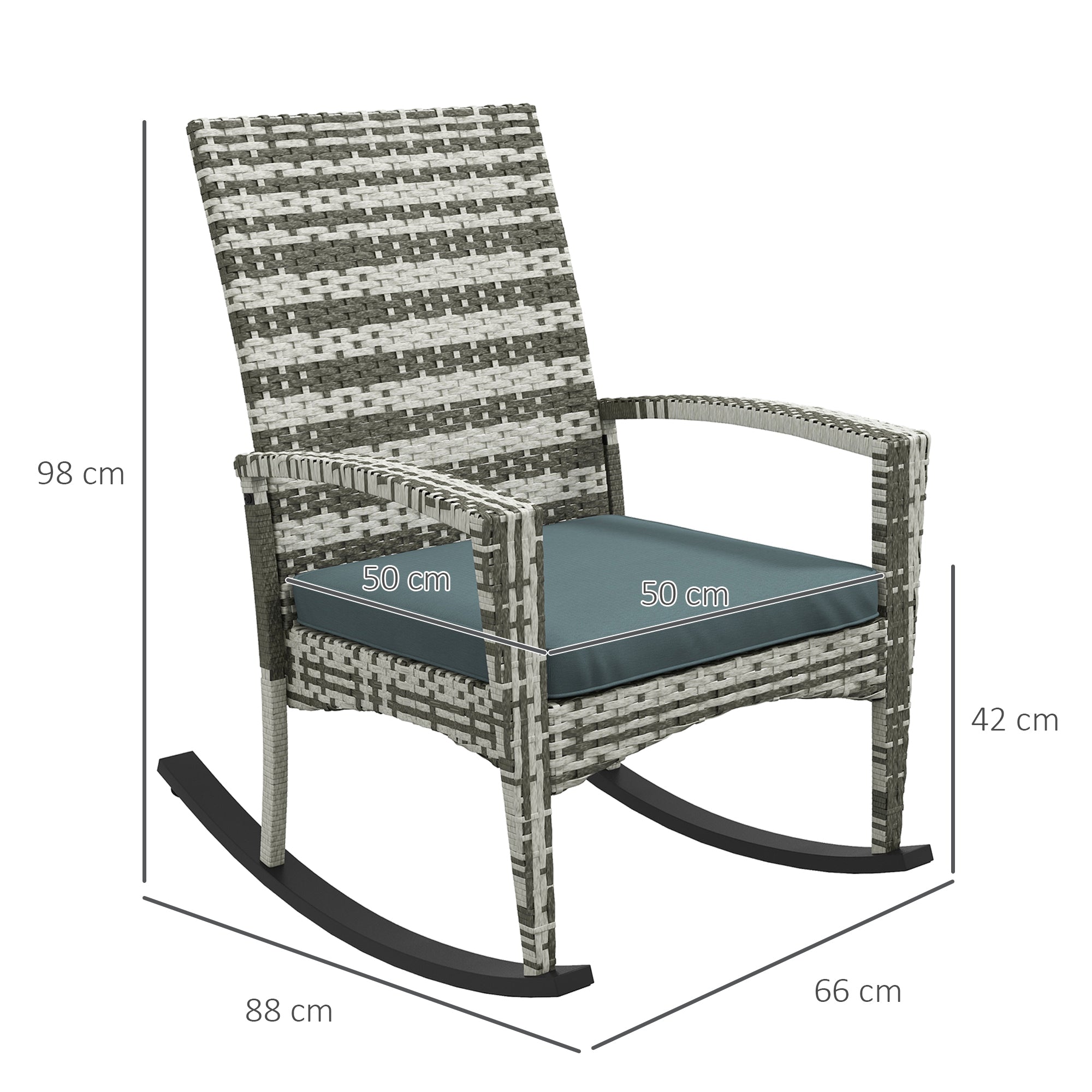 Kozy PE Rattan Garden Rocking Chair, Outdoor Rocking with Cushion, 160 KG Capacity Wicker Garden Armchair Rocker with Metal Frame for Patio, Porch, Balcony, Light Grey