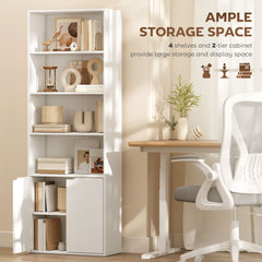 Kozy 6-Tier Tall Bookcase, Bookshelf with 4 Open Shelves and Double Door Storage Cabinet, Freestanding Display Rack for Living Room, Bedroom, Home Office, Study, 59 x 29 x 180cm, White