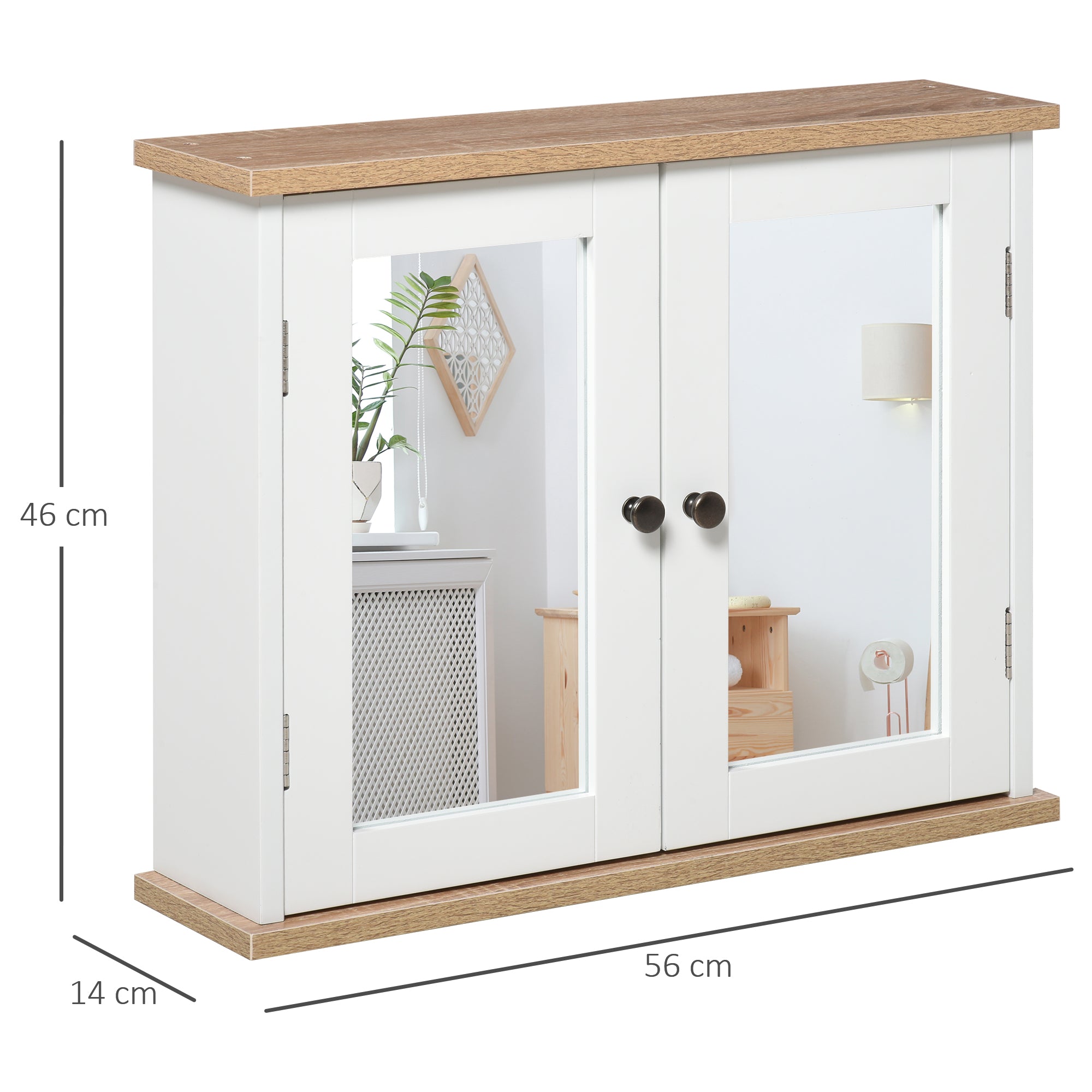 Kozy Bathroom Mirror Cabinet Wall Mounted Storage Cupboard with Double Door and Adjustable Shelf, White