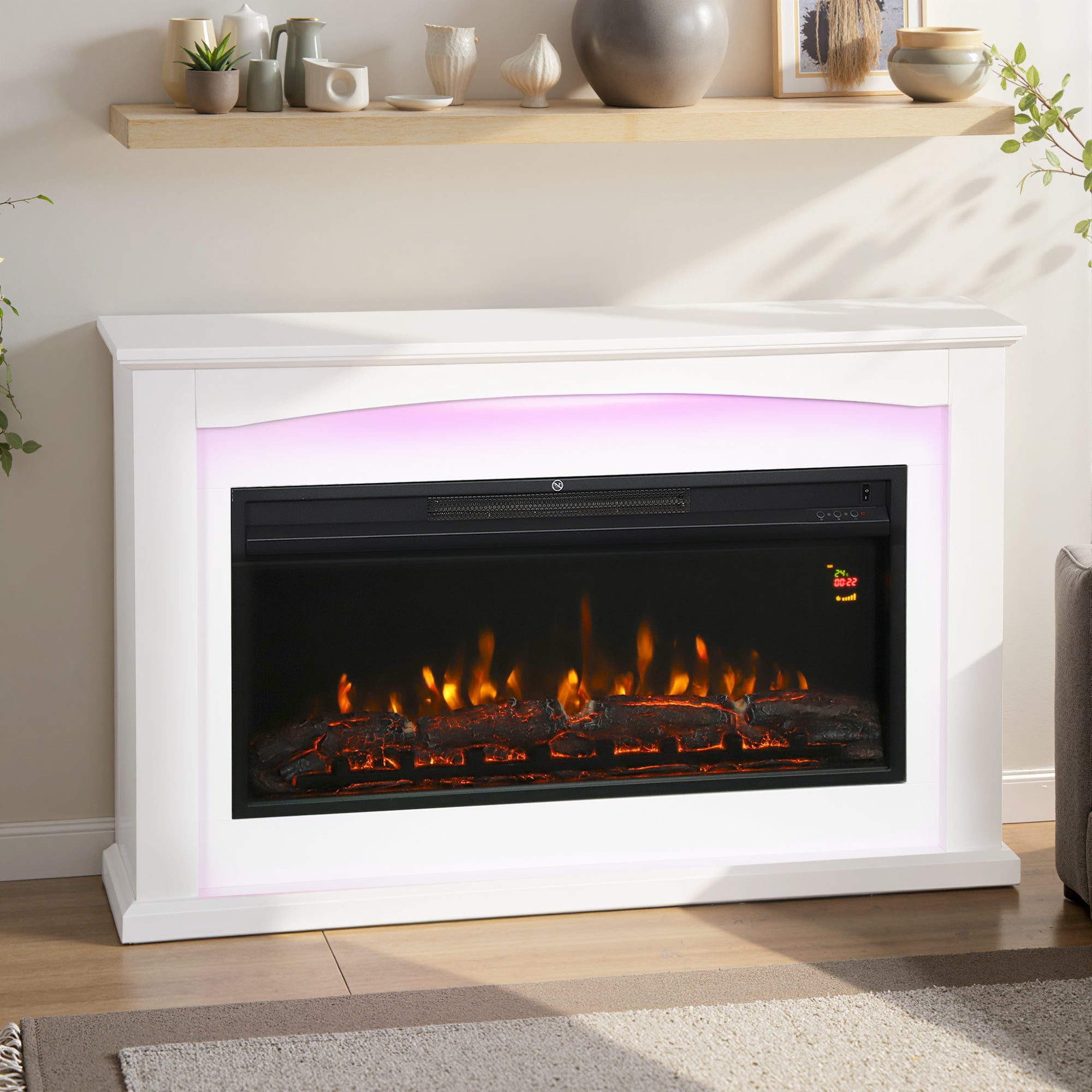Kozy 2000W 5118 BTU Faux Flame Fireplace - White