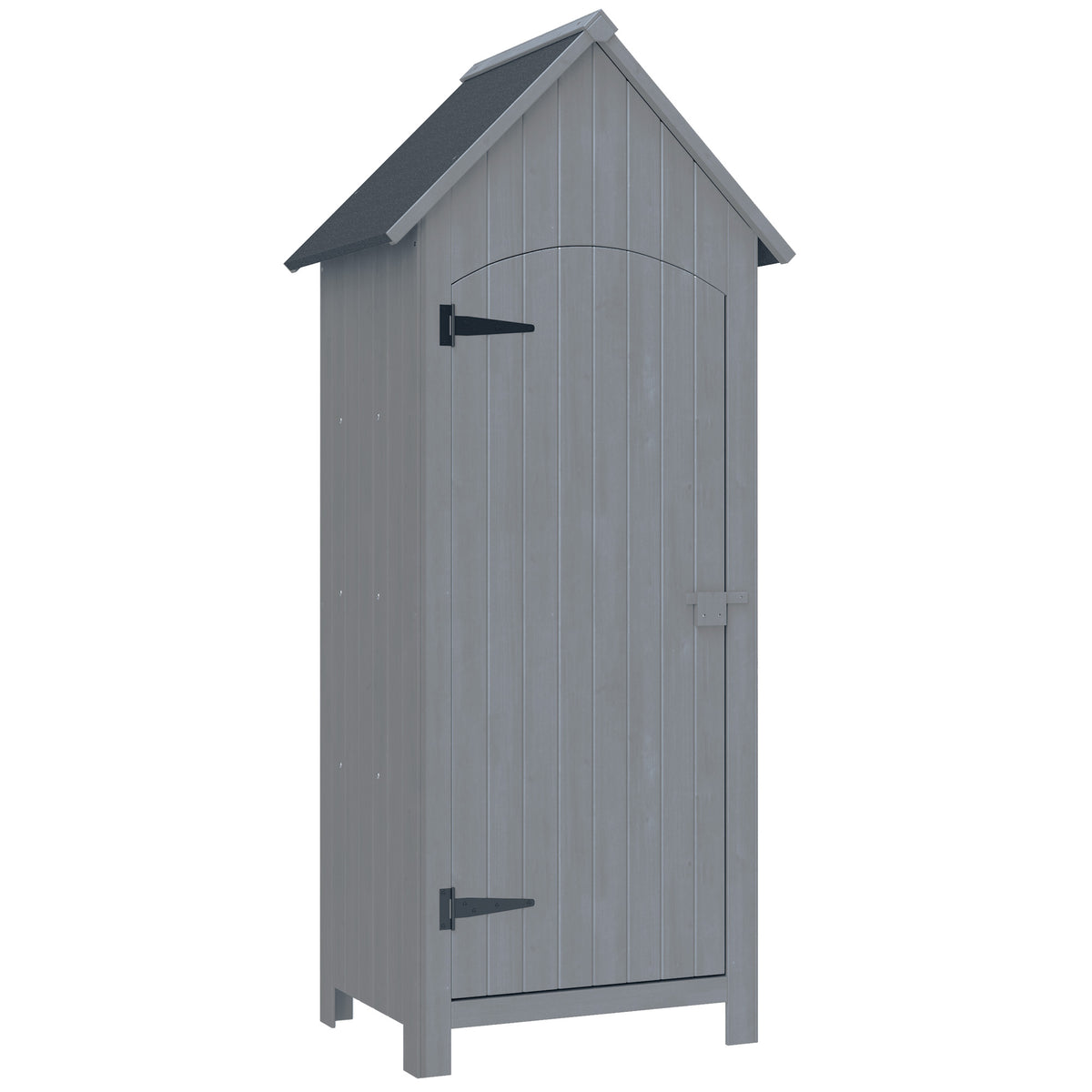 Kozy Wooden Garden Storage Shed with 3 Shelves, Outdoor Tool Storage Cabinet with Tilt Roof and Lockable Door, 77.5 x 54.2 x 179.5 cm, Grey