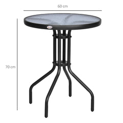 Outsunny Round Metal Garden Table, 60cm Diameter Tempered Glass Top, Outdoor Patio Furniture, Black