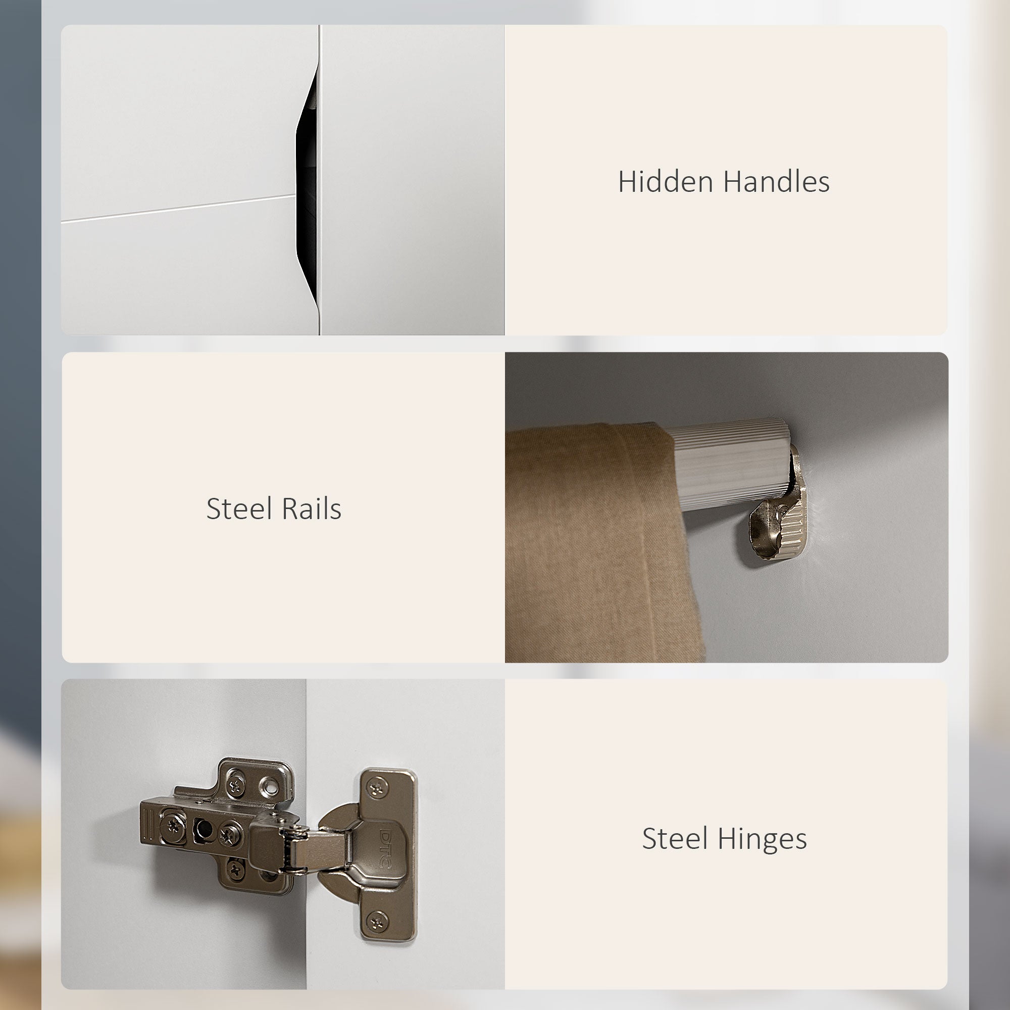 Kozy Wardrobe with 2 Doors, 2 Drawers, Hanging Rail, Shelves for Bedroom Clothes Storage Organiser, 89x50x185cm, White