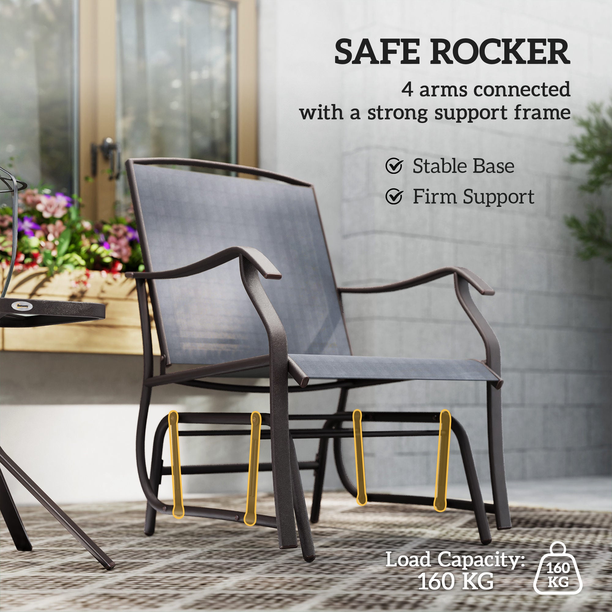 Kozy Glider Rocking Chair & Table Set 2 Single Seaters Rocker Garden Swing Chair Patio Furniture Bistro Set Grey