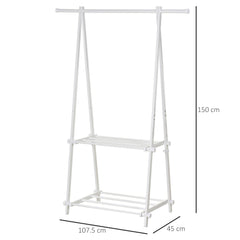 HOMCOM Minimalist Foldable Adjustable Clothes Rack Hanger w/ 2 shelves 107.5L x 45W x 150H cm Hallway Entryway Furniture