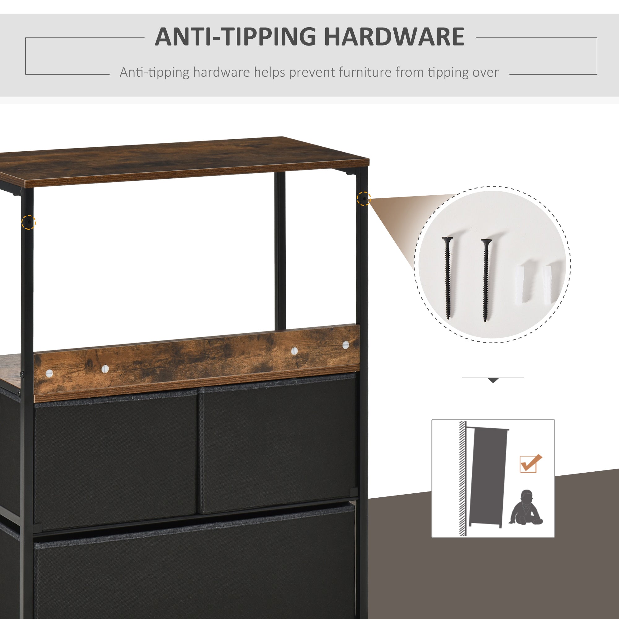 Kozy 3 Drawer Storage Chest Unit Home Cabinet w/ Shelves Home Living Room Bedroom Entryway Living Furniture, Black