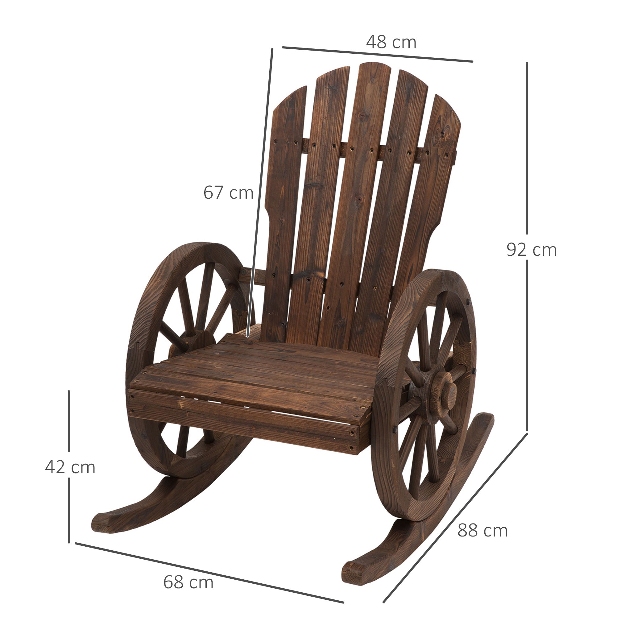 Kozy Wooden Adirondack  Rocking Chair Reclining Armchair Outdoor Garden Furniture Patio Porch Rocker - Carbonized Wood Colour