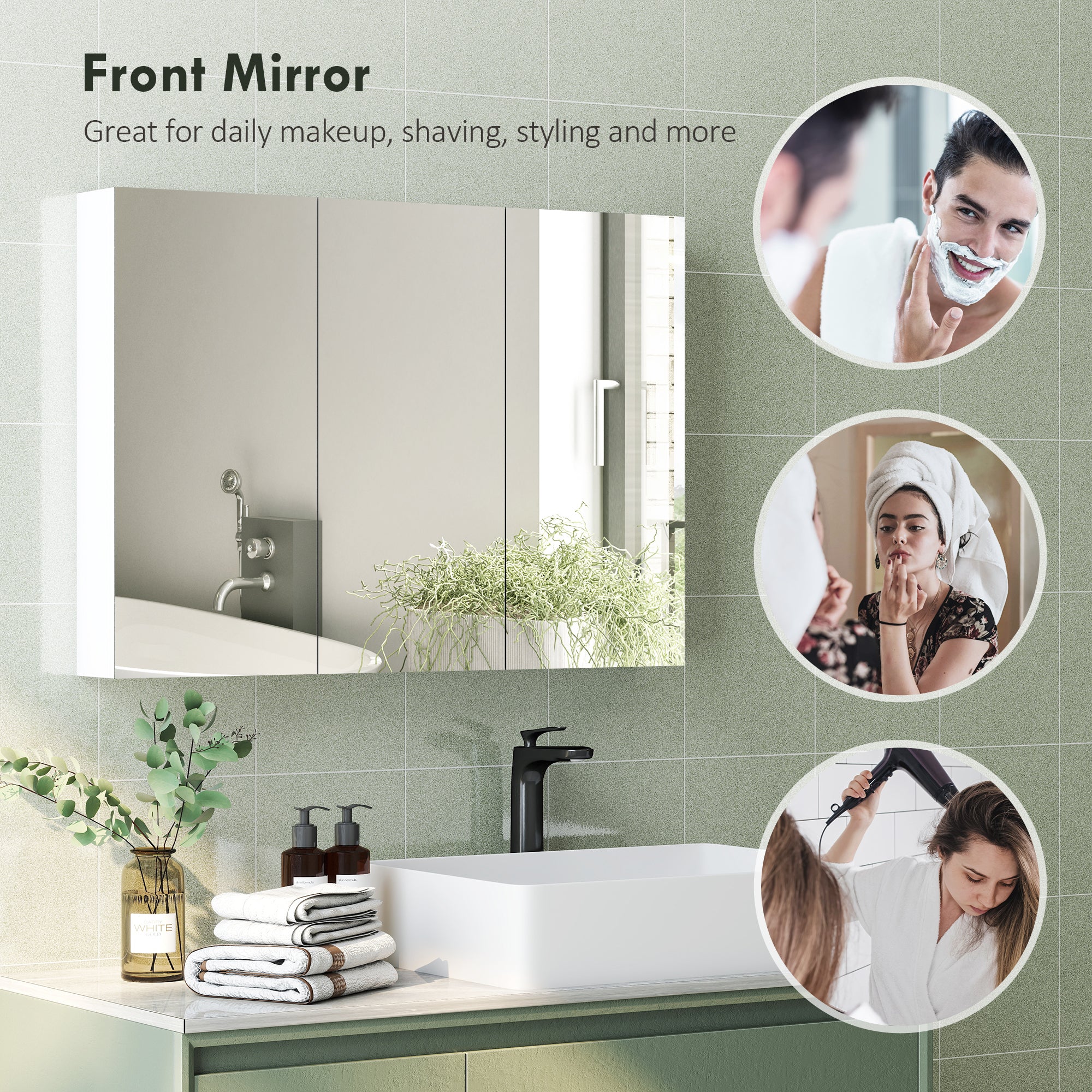 Kozy - Three-Mirror Bathroom Storage Cabinet - White