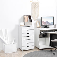 Kozy Seven-Drawer Filing Cabinet, with Wheels - White