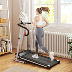 Kozy Folding Treadmill with Incline, Walking Pad Treadmill for Home, 1-10km/h Under Desk Running Machine with LCD Display and Wheels, No Assembly, Grey