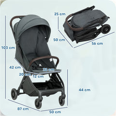 AIYAPLAY Foldable Baby Stroller with Adjustable Seat, 5-Point Harness, Canopy, Basket, 6.3kg Lightweight & Compact, Dark Grey