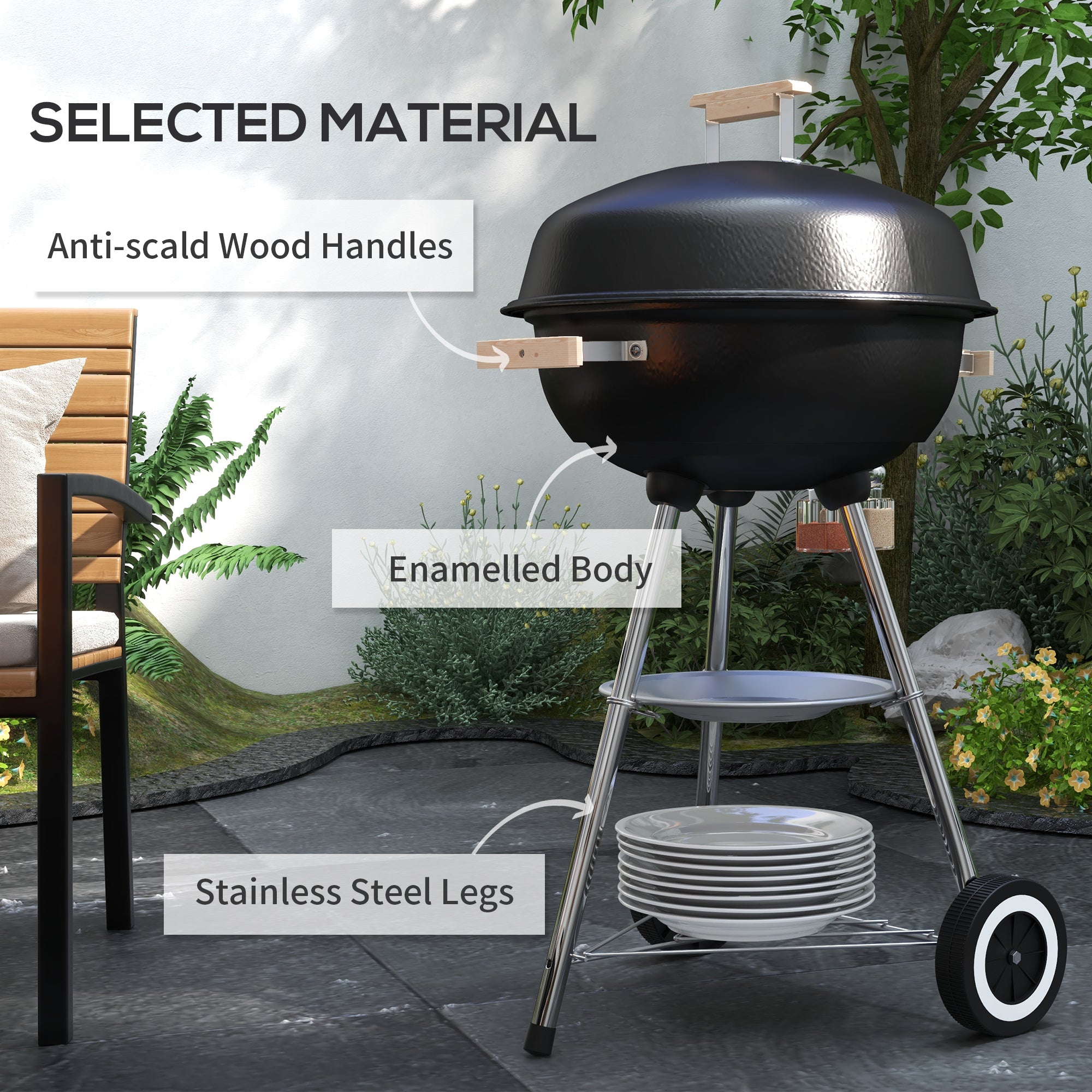 Kozy Portable Round Kettle Charcoal Grill BBQ Smoker with Lid Outdoor Heat Control Party Patio Barbecue Garden