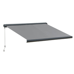 Outsunny Retractable Manual Awning Cassette Electric Motorised Door Window Patio Canopy Sun Shade w/ R/C & LED, 350 x 300cm, Grey | Aosom UK