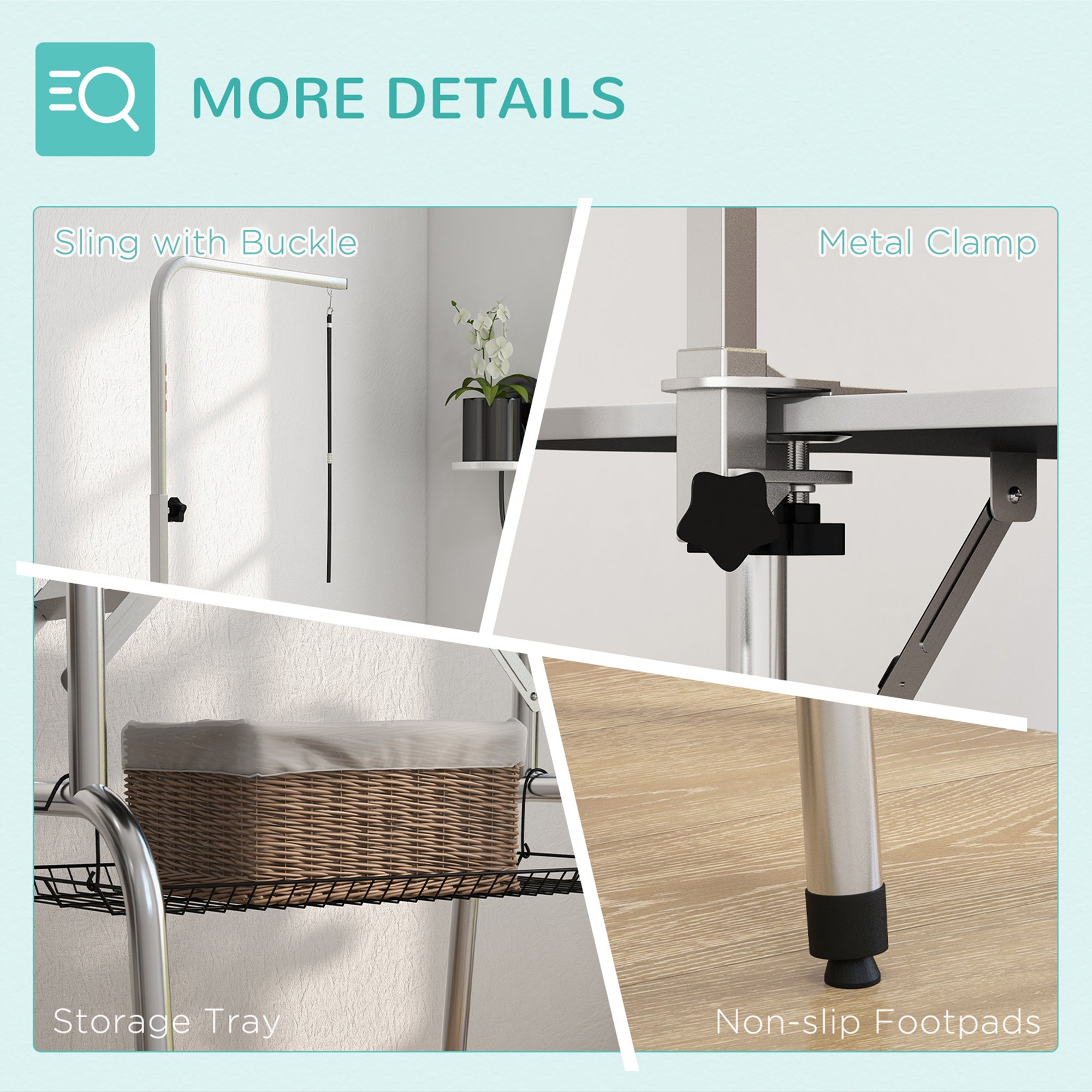 Kozy Foldable Dog Grooming Table Pet Drying Table with Adjustable Arm Non-Slip Rubber Tabletop Aluminium Alloy Edge Stainless Steel Bar Sling 94.5 x 55 x 81cm Black