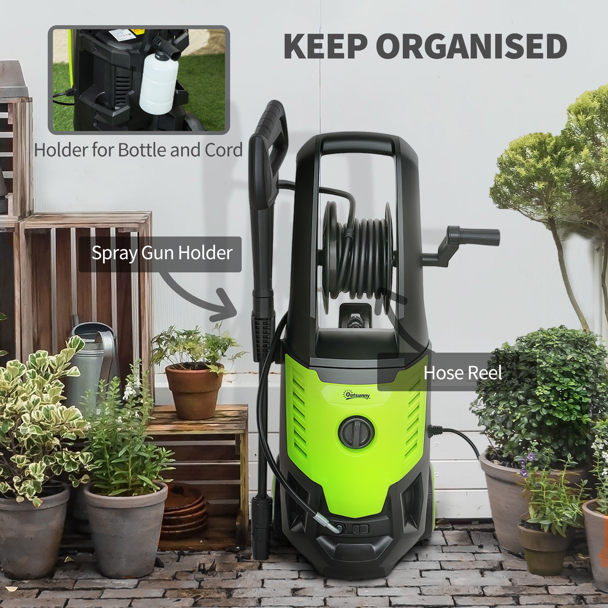 Kozy 2200W High Pressure Washer, 170 Bar Pressure, 420 L/h Flow, Portable Electric Power Washer Jet Wash Cleaner with Adjustable Nozzle 6M Hose and Hose Reel for Home Patio Car Driveway