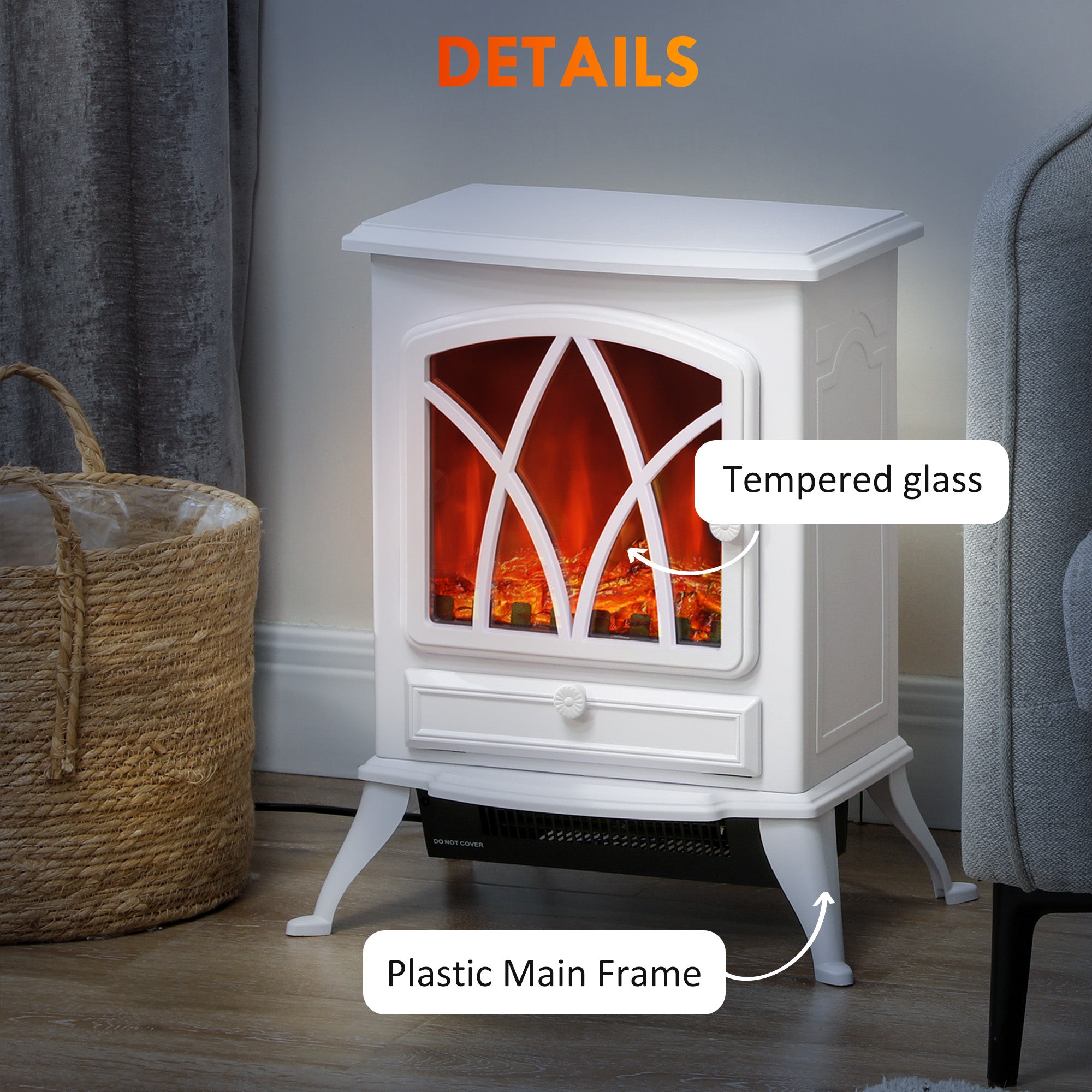 Kozy - 1kW-2kW Vintage Electric Fireplace Heater - White