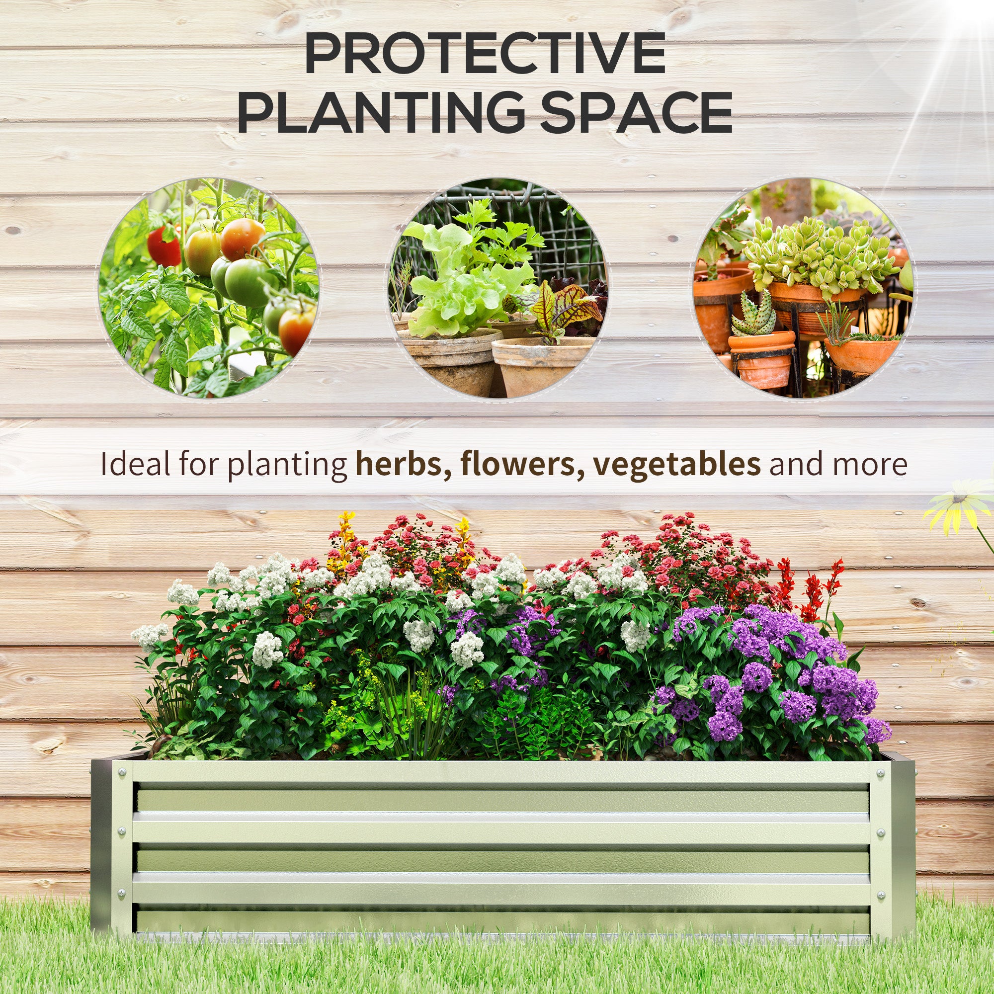 Kozy - Raised Beds for Garden, Galvanized Outdoor Planters, for Herbs and Vegetables, Use for Patio, Backyard, Balcony, Silver