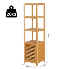 HOMCOM 140cm Storage Unit Freestanding Cabinet w/ 3 Shelves Cupboard Bathroom Kitchen Home Tall Utility Organiser