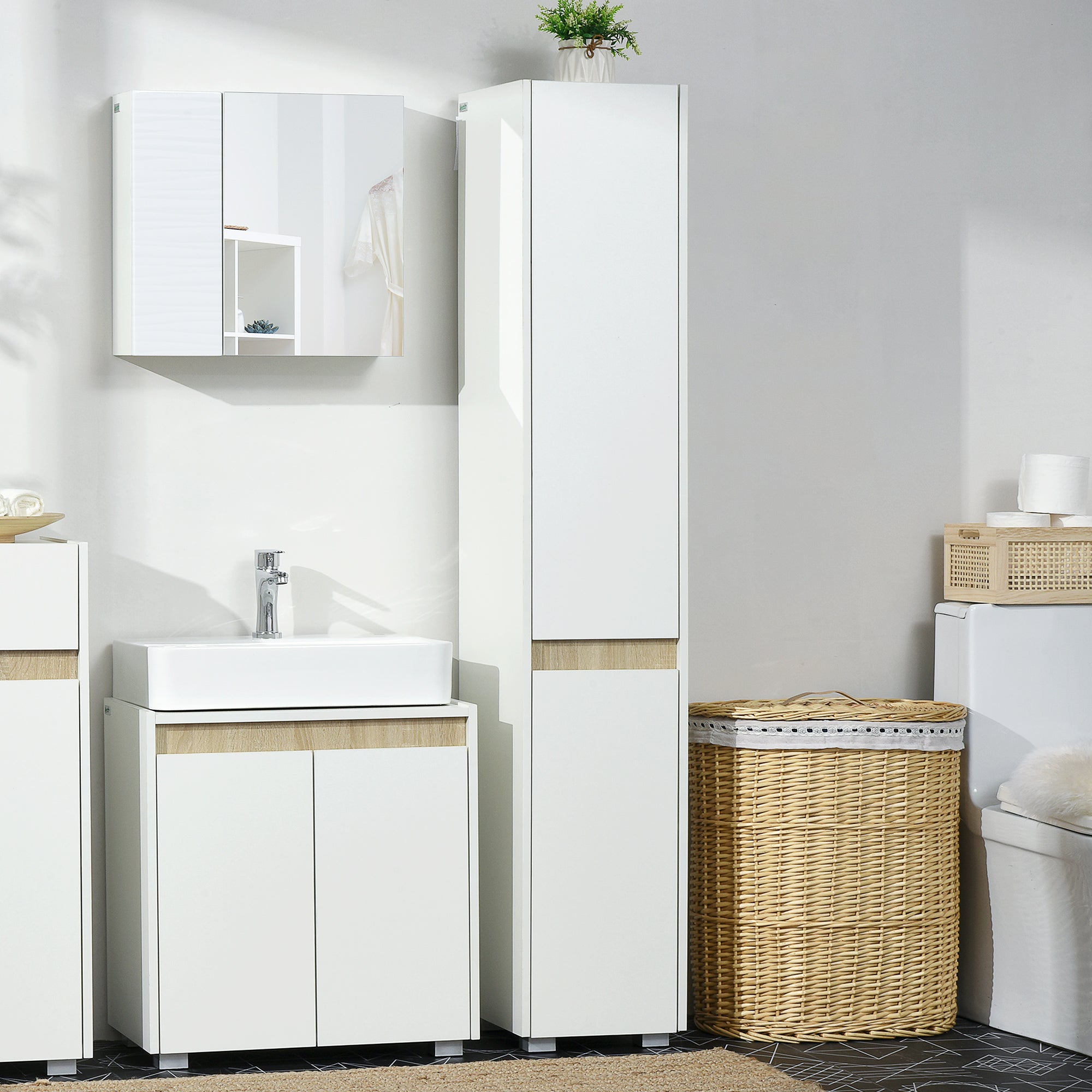 Kozy Tall Bathroom Cabinet with Adjustable Shelves, 5-Tier Modern Freestanding Tallboy with Storage Cabinets, White
