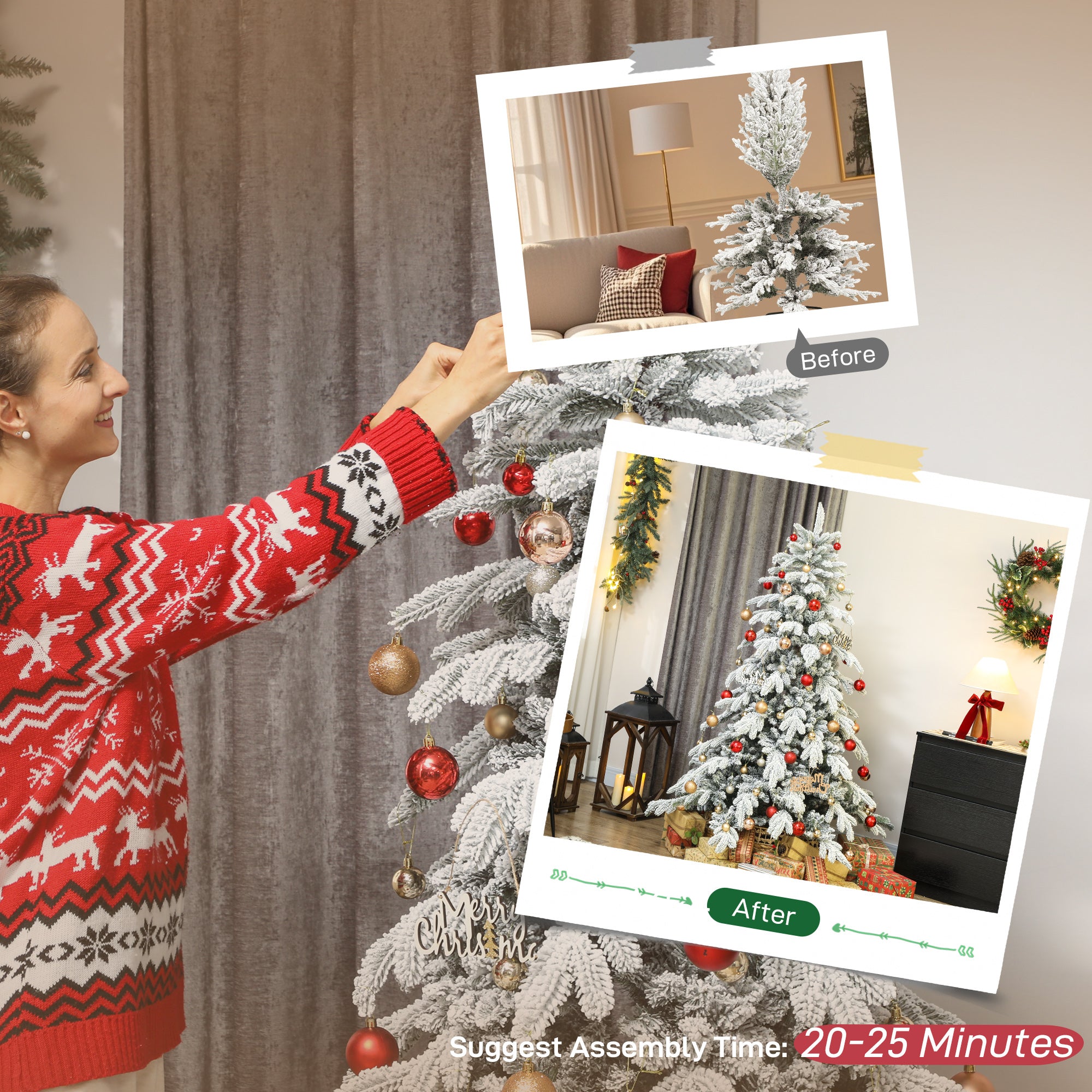 Kozy - 6ft Super Flocked Christmas Tree - Green/White