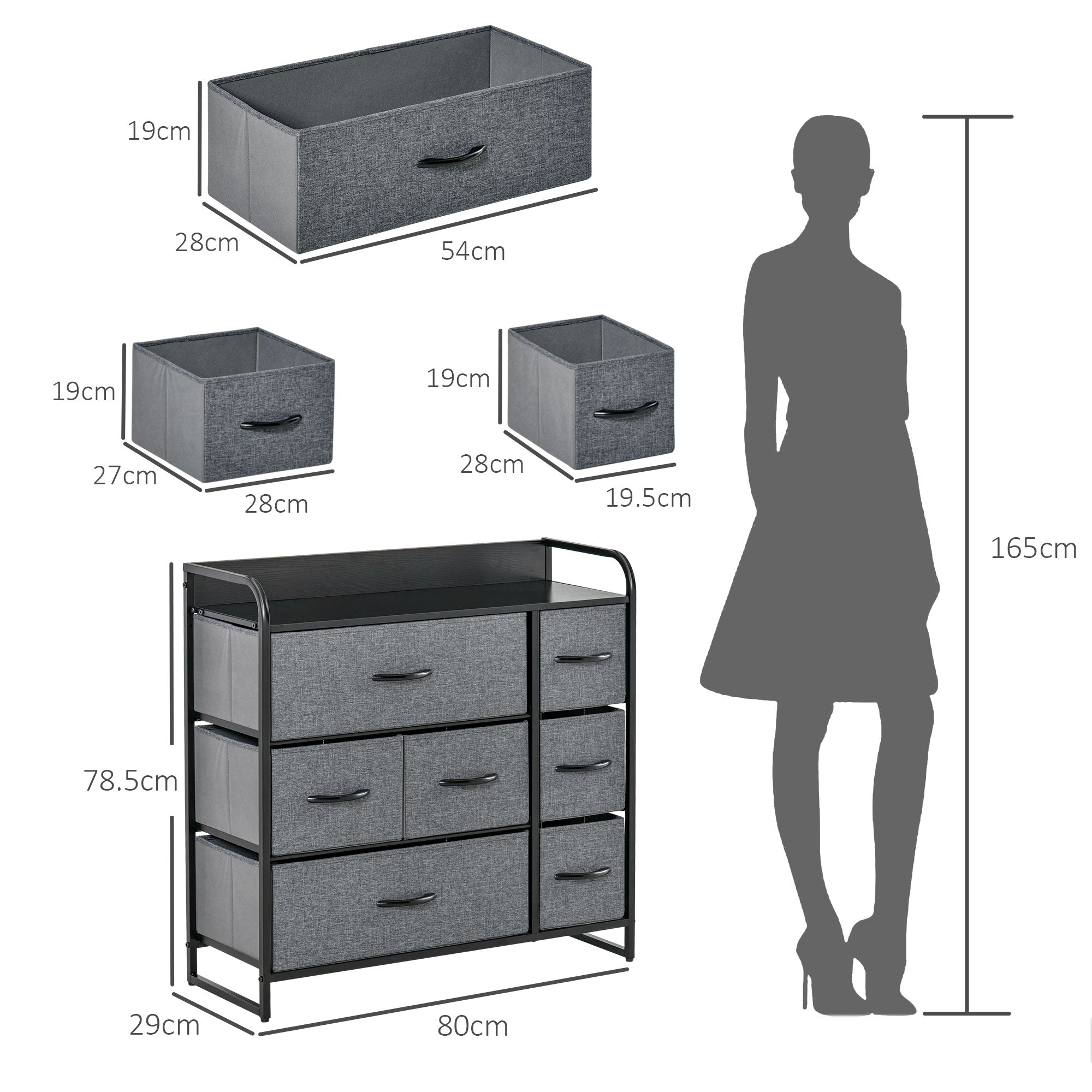 Kozy Chest of Drawers with 7 Foldable Drawers, 3-Tier Fabric Bedroom Dresser, Clothes Storage Unit for Bedroom, Living Room, Grey