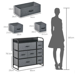 Kozy Chest of Drawers with 7 Foldable Drawers, 3-Tier Fabric Bedroom Dresser, Clothes Storage Unit for Bedroom, Living Room, Grey