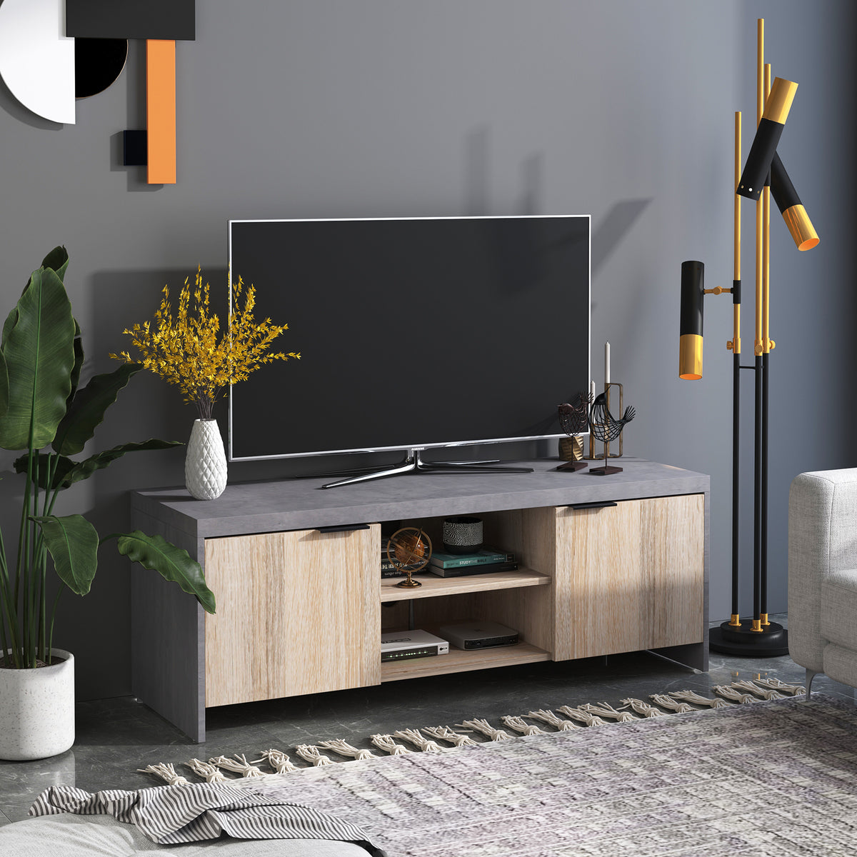 HOMCOM Wooden TV Unit 1.2M TV Stand Cabinet Home Media Center DVD CD Storage Unit Entertainment Station Living Room Furniture