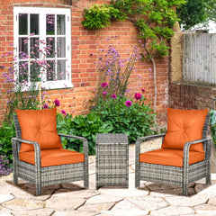 Kozy 3 Pieces Rattan Bistro Set, Wicker Garden Furniture Set with Storage Coffee Table and Chairs, Thickened Cushions for Outdoor, Patio, Balcony, Orange