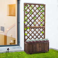 Outsunny Garden Wooden Pine Trough Planter with Topped Trellis Climbing Plants Flower Raised Bed | Aosom UK