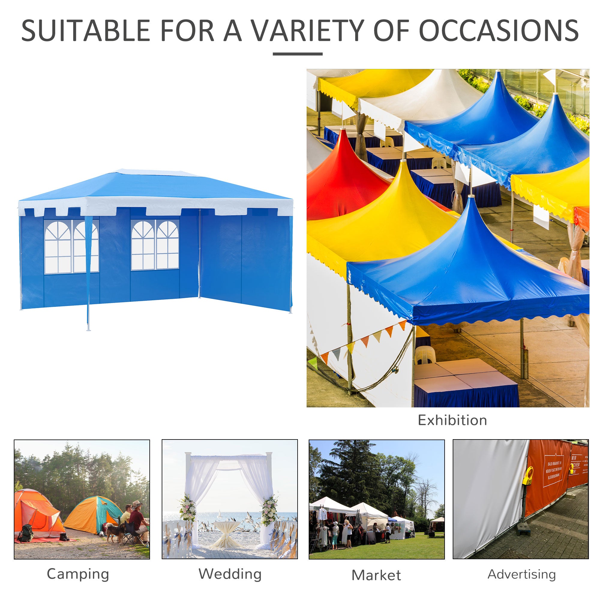 Outsunny Party Gazebo Marquee with 2 Sidewalls, Outdoor Garden Canopy BBQ Tent, 3 x 4 m, Blue