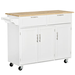 Kozy Kitchen Island Utility Cart, with 2 Storage Drawers & Cabinets for Dining Room, White