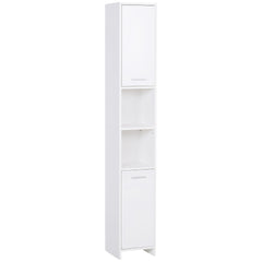Kozy Bathroom Floor Storage Cabinet Slim Tallboy w/ Door Cupboard & Shelves For Living Room, Bedroom, Hallway White