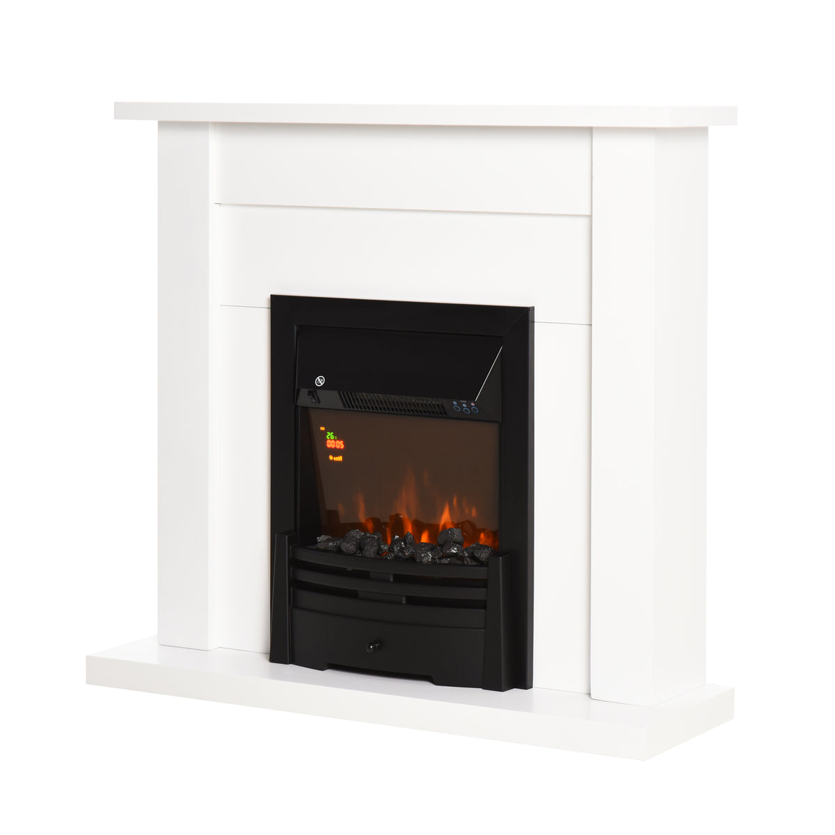 Kozy - Electric Firplace Suites & Mantelpiece w/LED Flames Remote Marble Stone Modern Curved Surround Intelligent Safe Tempered Glass Adjustable Thermal 1000W/2000W