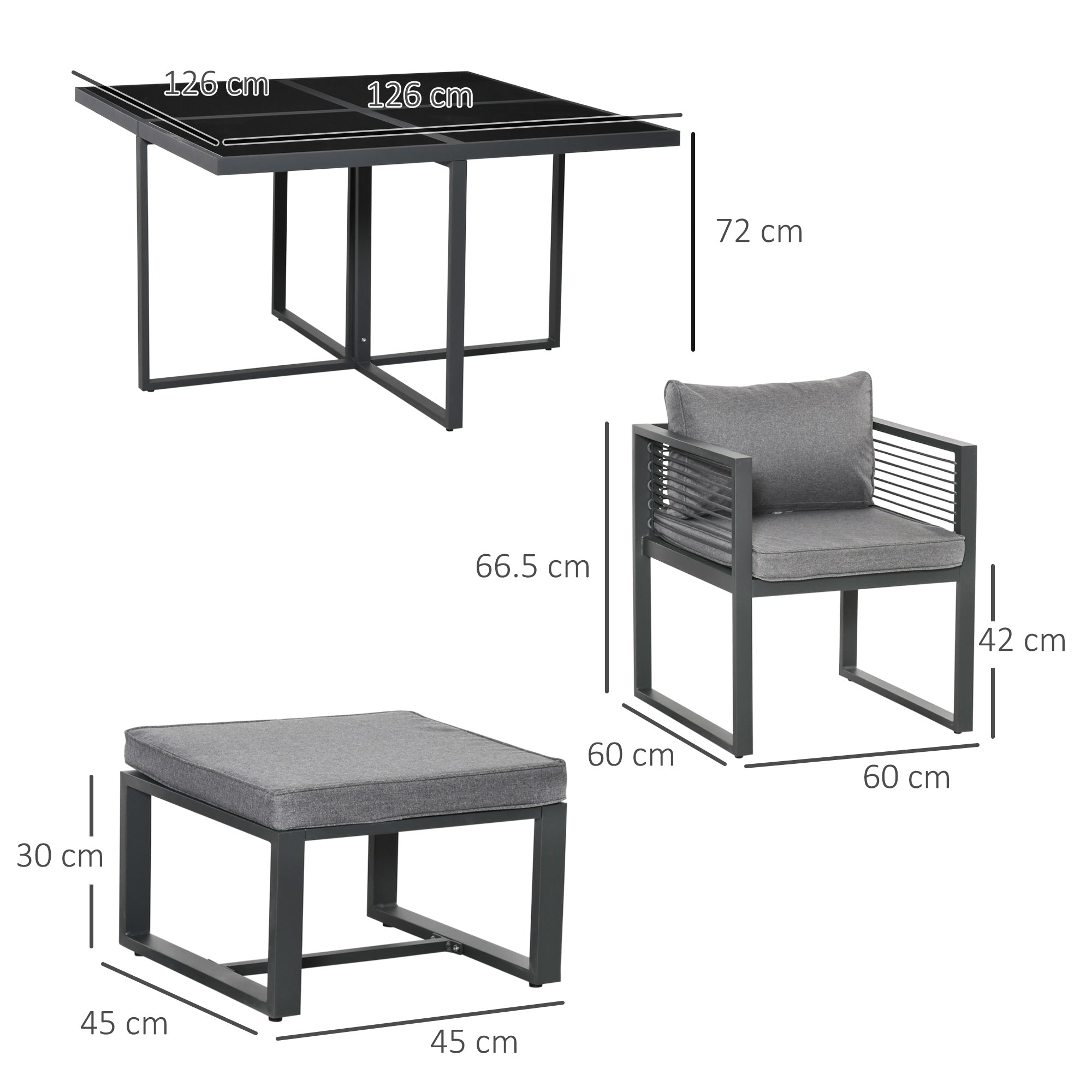 Kozy Nine-Piece Aluminium Garden Set, with Glass-Top Table - Grey