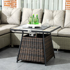 Outsunny Square Outdoor PE Rattan Fire Pit Table Gas Burner Heater w/ Control Panel, Slate Top, Lid and Lava Rocks, 50,000 BTU | Aosom UK