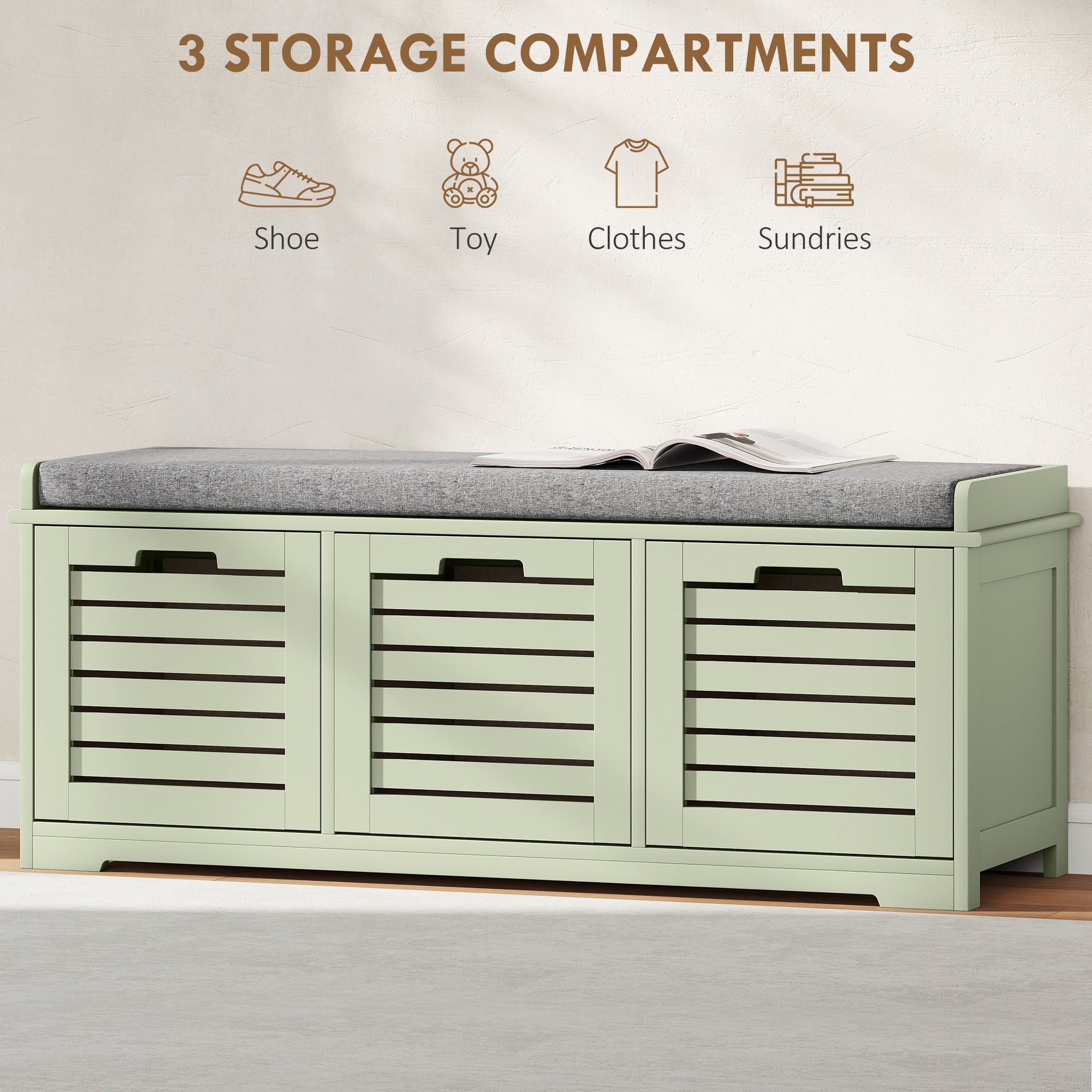 Kozy - 3-Drawer Shoe Storage Bench - Green