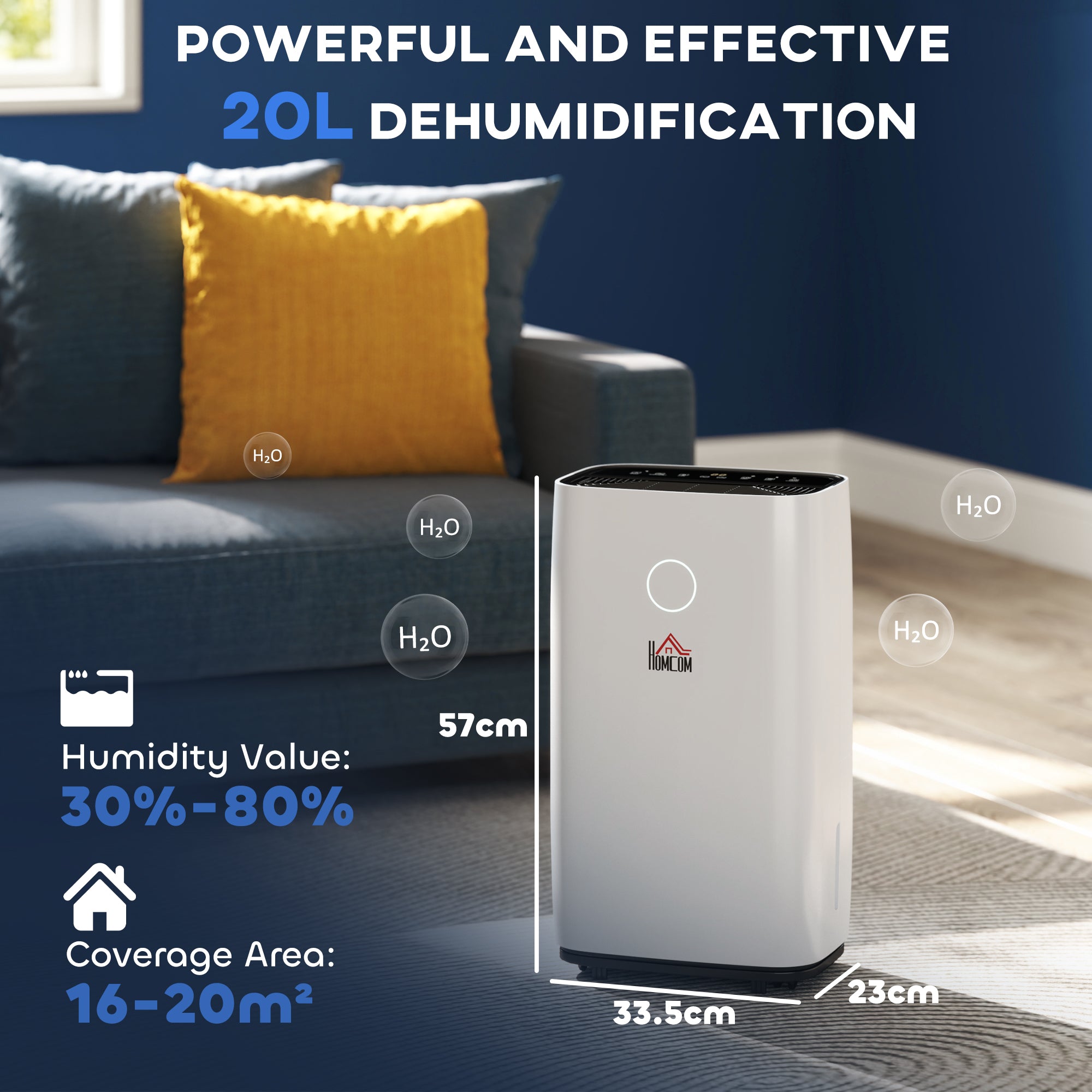 Kozy 20L/Day Portable Dehumidifier for Home, with LED Screen, Sleep Mode, 24H Timer, 4L Water Tank, Electric Air Dehumidifier for Damp Laundry Bedroom Basement