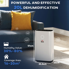 Kozy 20L/Day Portable Dehumidifier for Home, with LED Screen, Sleep Mode, 24H Timer, 4L Water Tank, Electric Air Dehumidifier for Damp Laundry Bedroom Basement