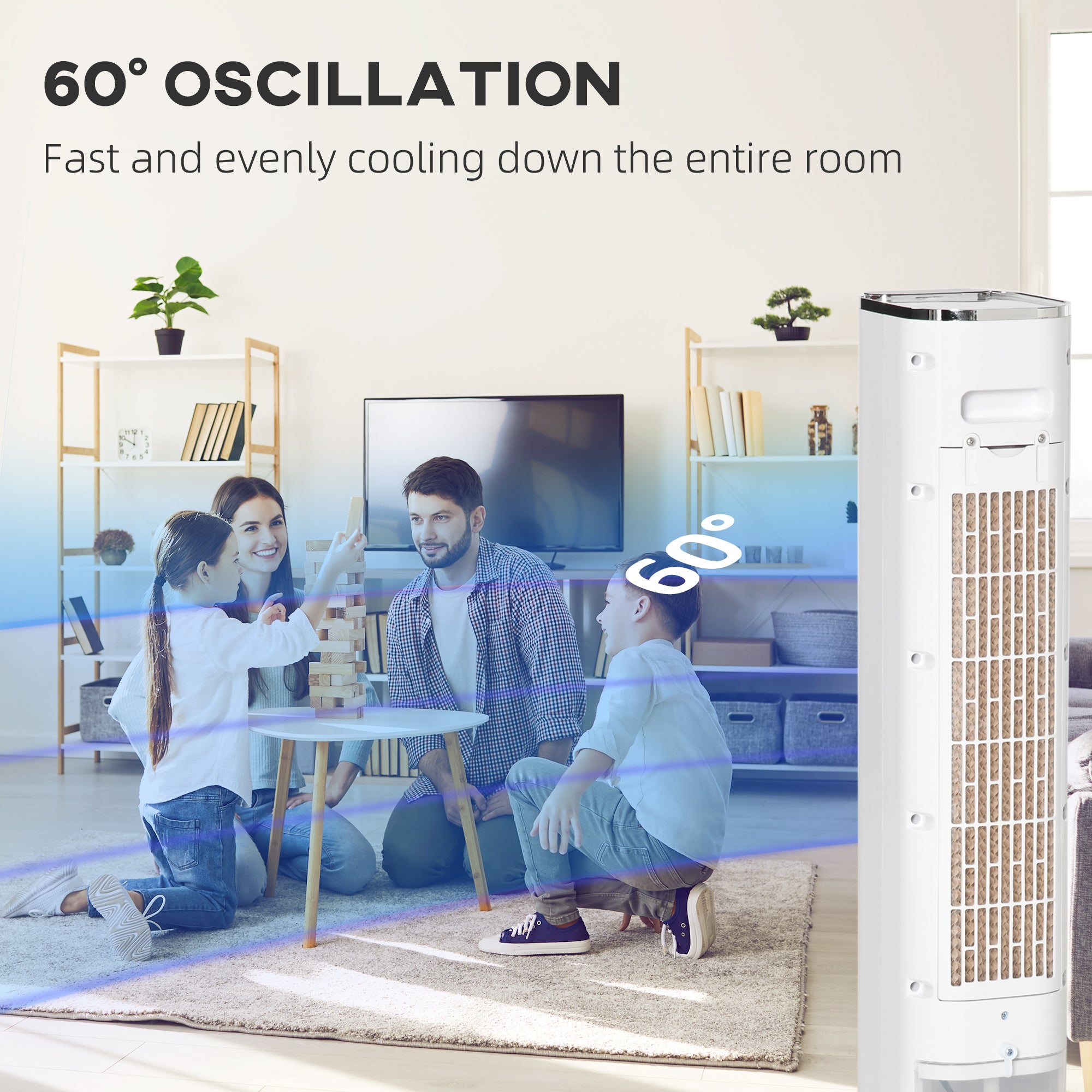 Kozy Portable Air Cooler, 6L Tank Humidifier Evaporative Ice Cooling Fan Water Conditioner Unit with 3 Modes, 3 Speed, Remote, Timer, Oscillating for Home Bedroom, White