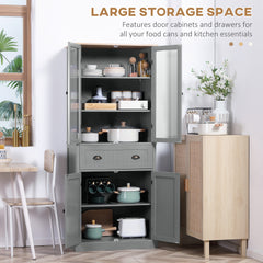 Kozy 180cm Tall Kitchen Pantry Cupboard, Freestanding Storage Cabinet with 5 Tier, Adjustable Shelves,  Drawer, Grey