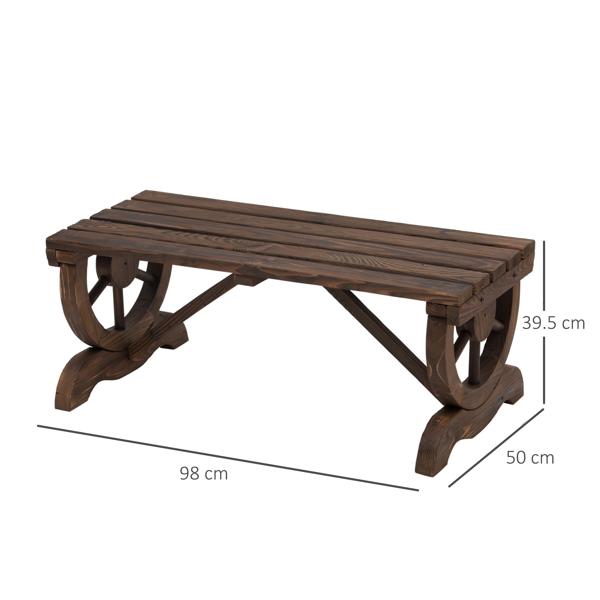 Outsunny Garden Rustic Wooden Bench Wheel